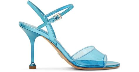 prada blue pvc heeled sandals|prada studded pony skin sandals.